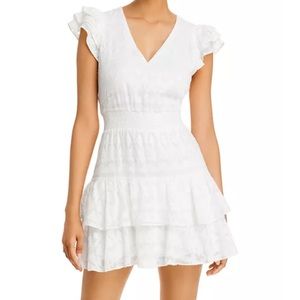 Alice + Olivia Markita Tiered Ruffle Mini Dress in White